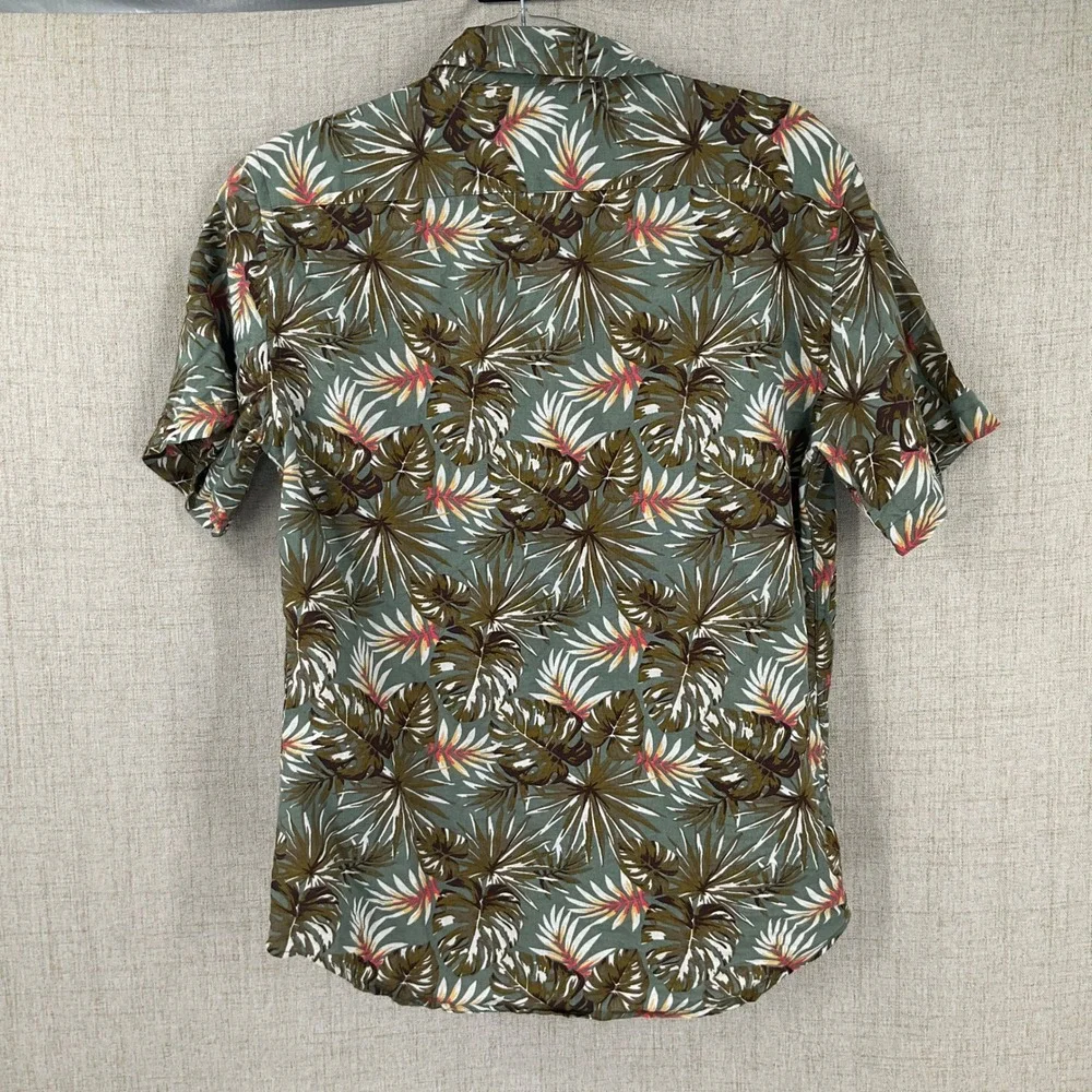 Banana Republic Button Up Shirt Mens S Green Linen Tropical Slim Fit Resort‎
